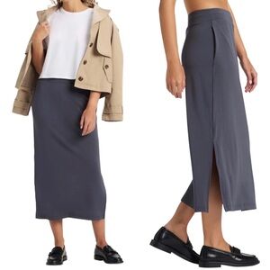 NWT Cozy Earth Brushed Bamboo Midi Pencil Lagenlook Skirt Side Vents Graphite M